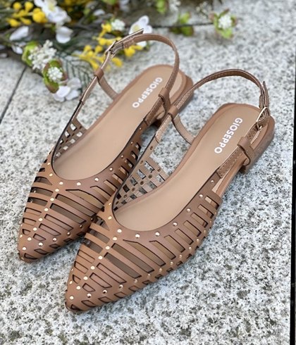 BAILARINA Piel destalonada 74076 JERICHO tachas camel - Imagen 2