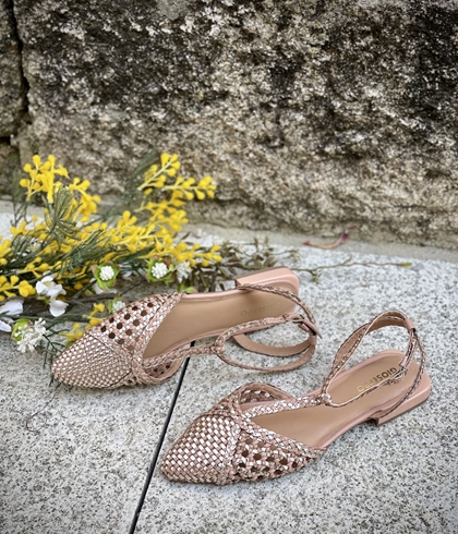 BAILARINA Piel trenzada JHELUM 79237 NUDE Y METALIZADO - Imagen 2