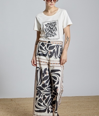 Blusa Alba Conde 2314-426-60 verde oliva con estampado floral - Imagen 2