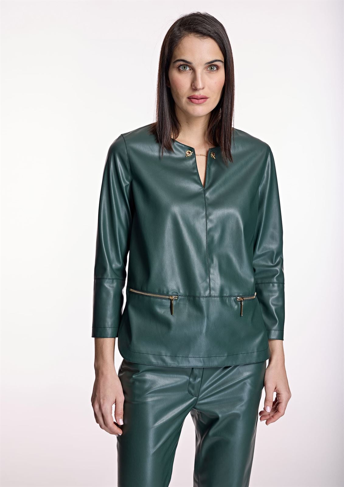 Blusa Alba Conde ecopiel verde - Imagen 2