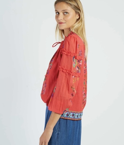 Blusa Derhy ALICANTE flores impresas rojo coral - Imagen 2