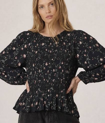 BLUSA IndI & Cold AD102 SMOCK ESTAMPADO FLORAL Navy salvia - Imagen 2