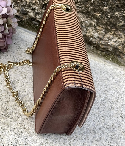 Bolso cuadrado Angari rayas camel y marrón chocolate - Imagen 2