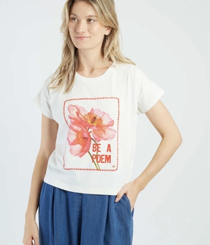 Camiseta Derhy Réf : P630021 CHARLIE flor Blanca - Imagen 2