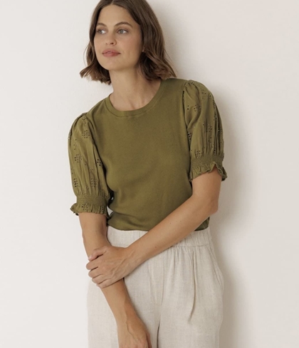 Camiseta Indi & Cold MC420 MANGAS GLOBO verde khaki - Imagen 2