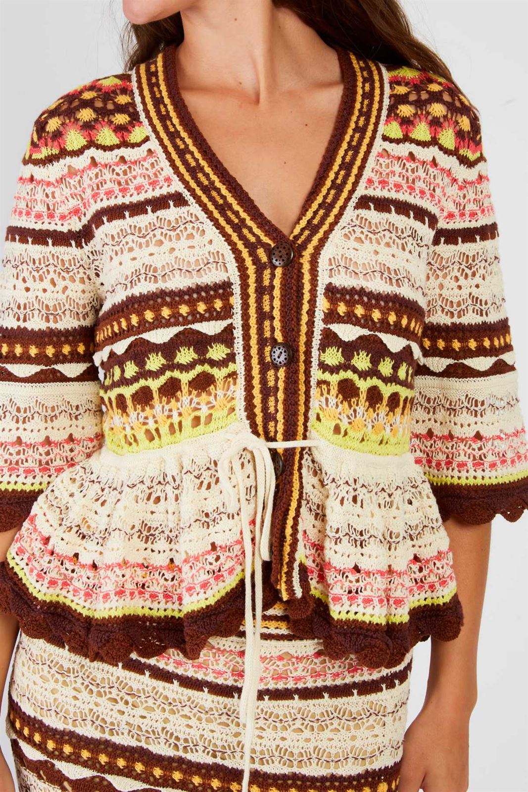 Cardigan  Derhy FLYNN crochet marrones. - Imagen 2