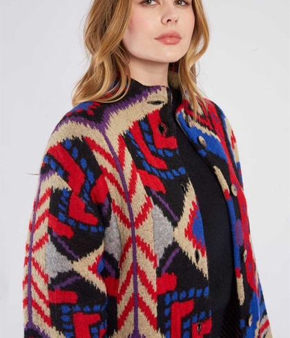 Chaqueta Derhy BAROQUE larga estampado tonos rojos y azules - Imagen 2