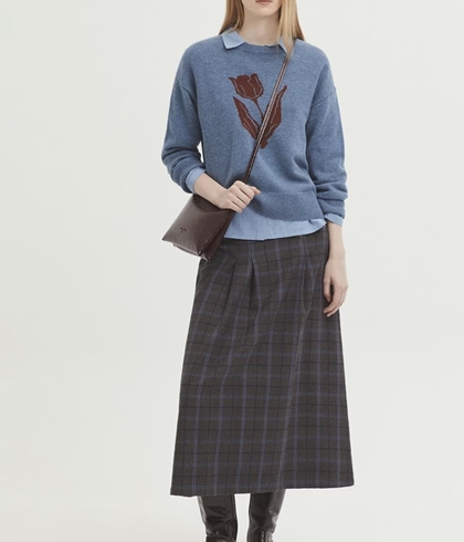 Falda Nice Things pliegues de cuadros grises azules - Imagen 2