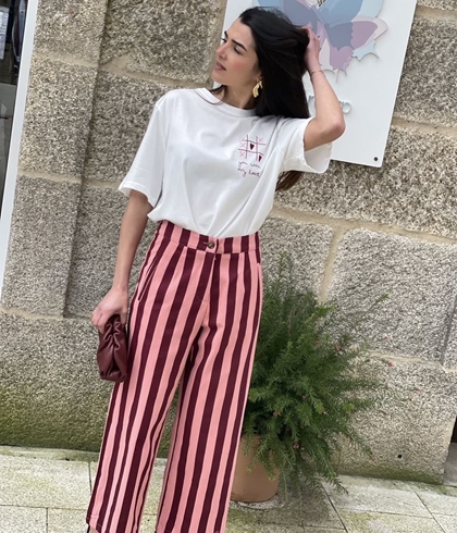 Pantalón rayas melocotón / burdeos - Imagen 2