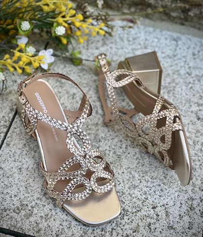 Sandalia tacón medio Piel trenzada 79234 CRESCENT PLATINO - Imagen 2