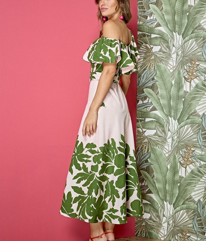 Vestido Alba Conde 3407-734-54 BICOLOR ROSA ESTAMPADO HOJAS - Imagen 2