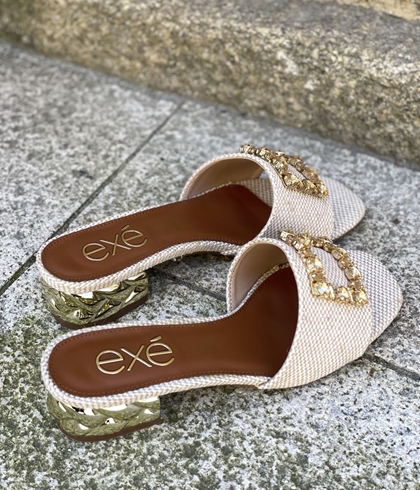 Zueco KATTY 257 EXE pieza oro rafia beige - Imagen 2
